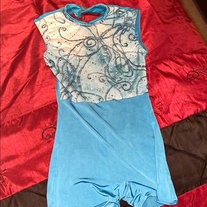 Blue Gymnastic leotard.